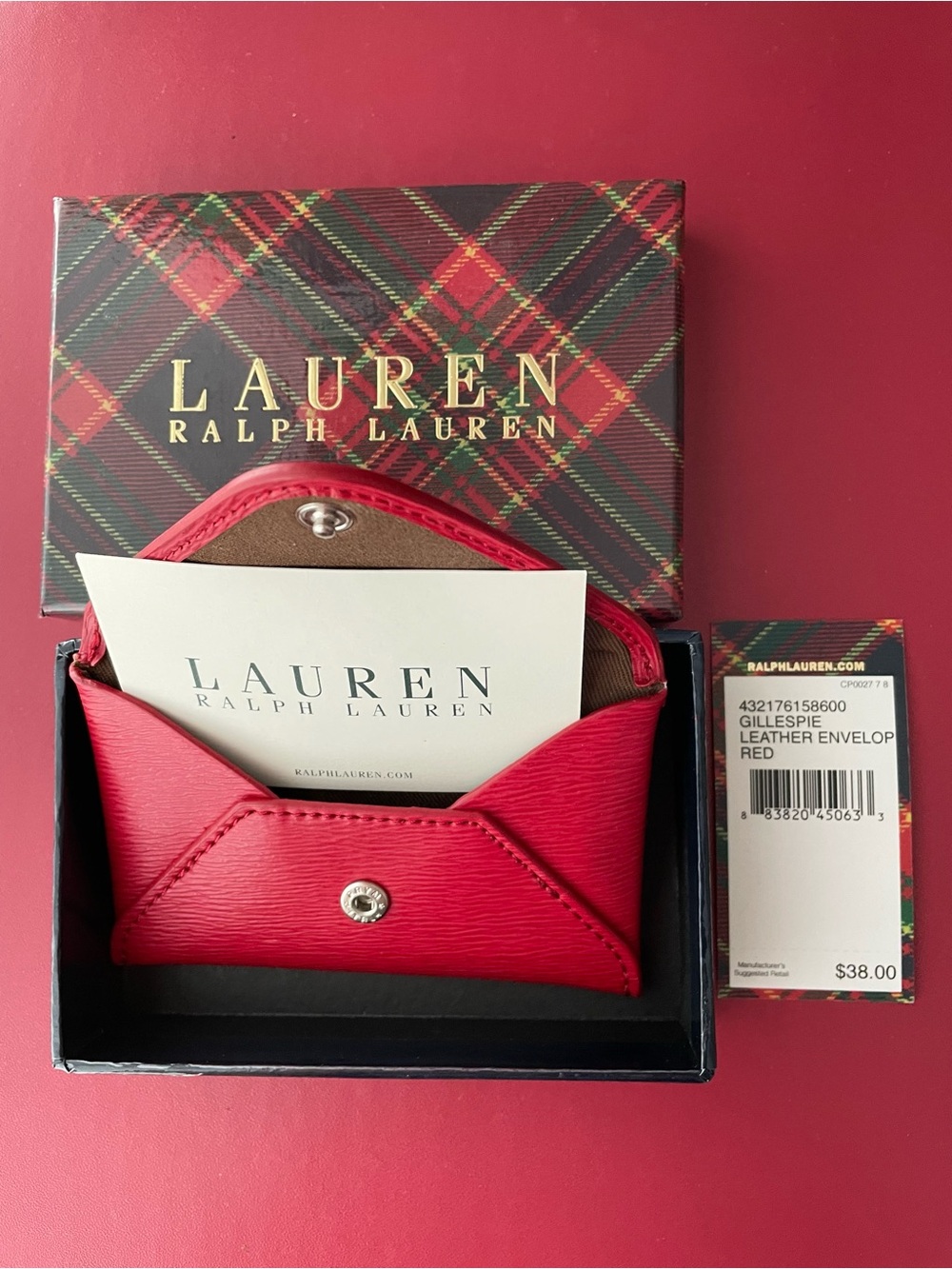 Lauren Ralph Lauren Red Leather Envelope Card Holder